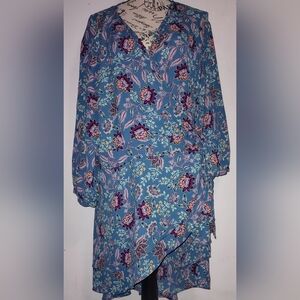 Torrid Asymmetrical Floral Wrap Sundress With Bishop Sleeves Ties Waist Size 3
